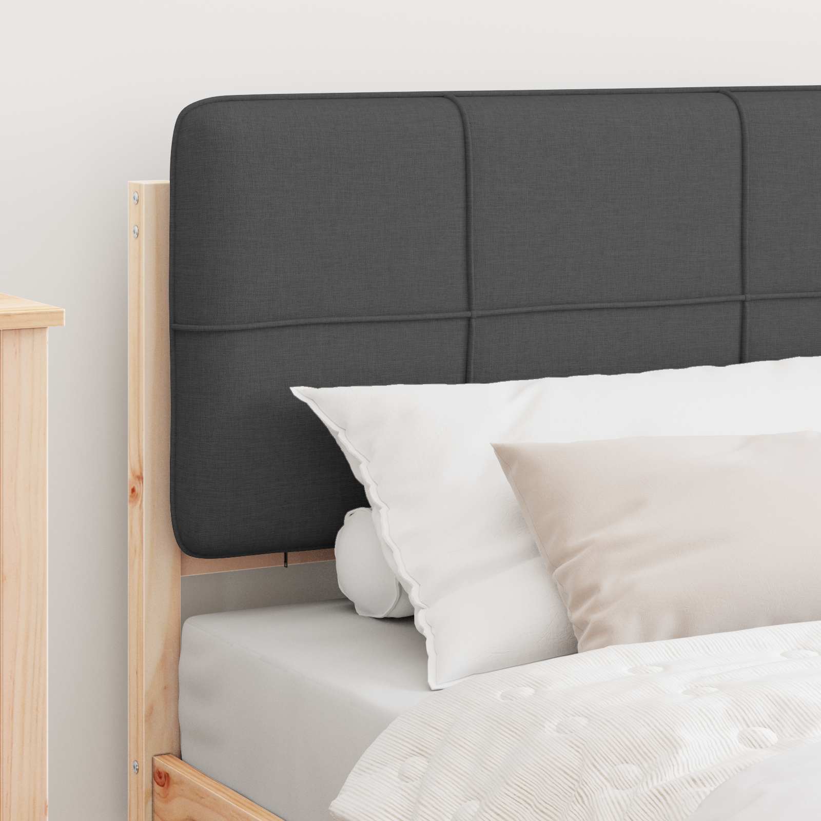 Estrutura de cama com cabeceira estofada cinza escuro