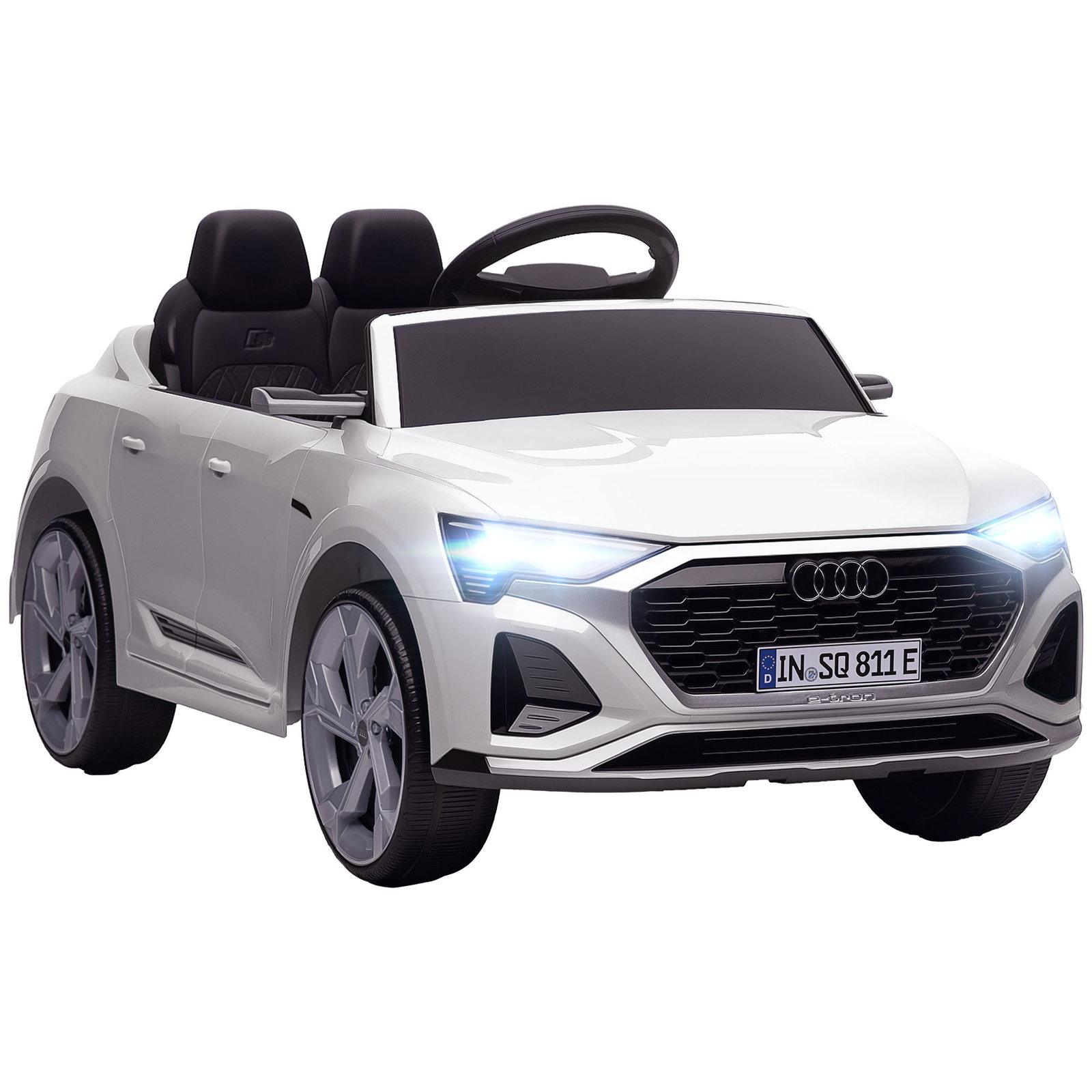 Carro elétrico para crianças carro audi q8 etron sportback infantil 12v faróis buzina e música 98x49,5x43 cm branco