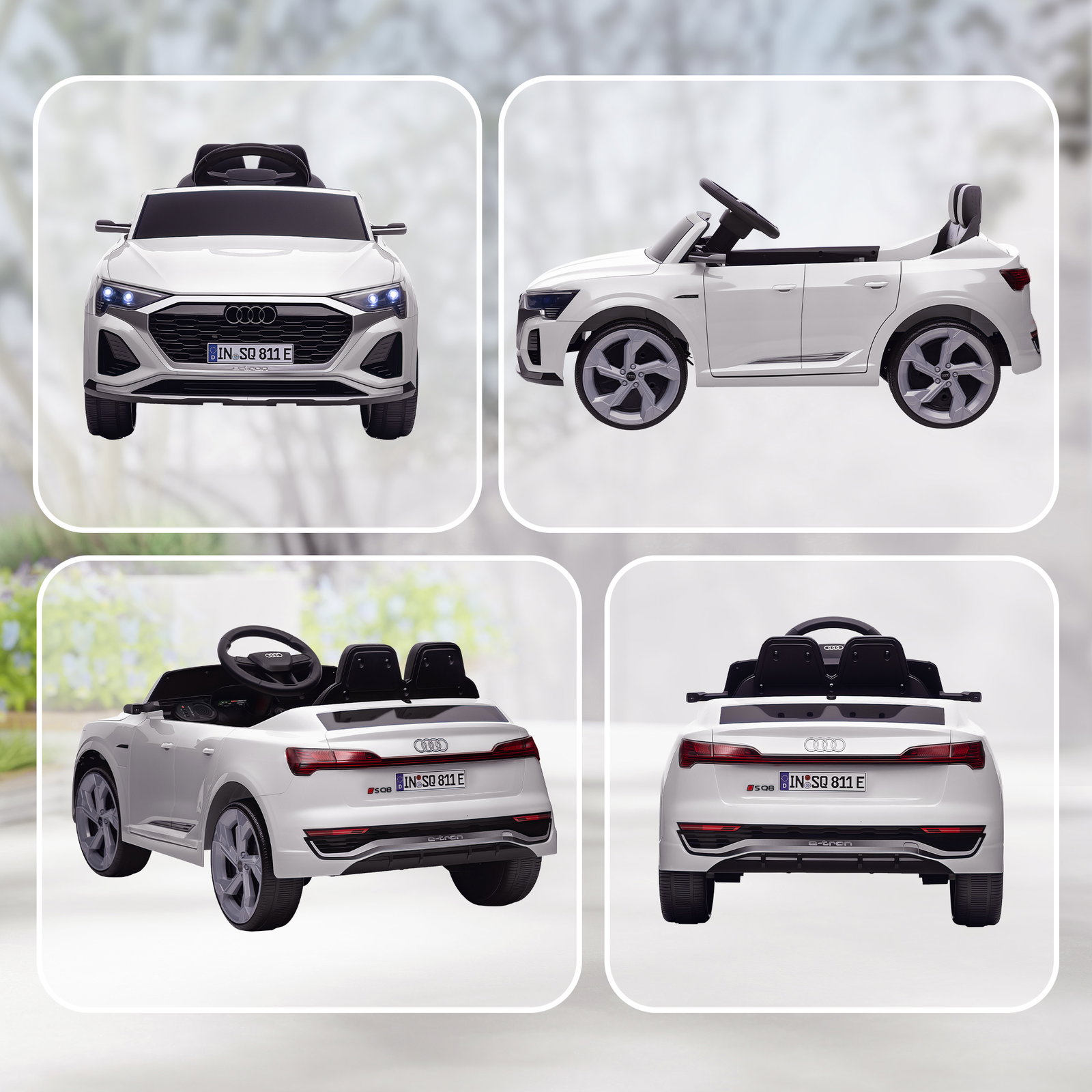 Carro elétrico para crianças carro audi q8 etron sportback infantil 12v faróis buzina e música 98x49,5x43 cm branco