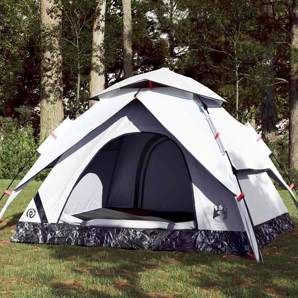 Tenda campismo cúpula 4 pessoas opaca libertação rápida branco