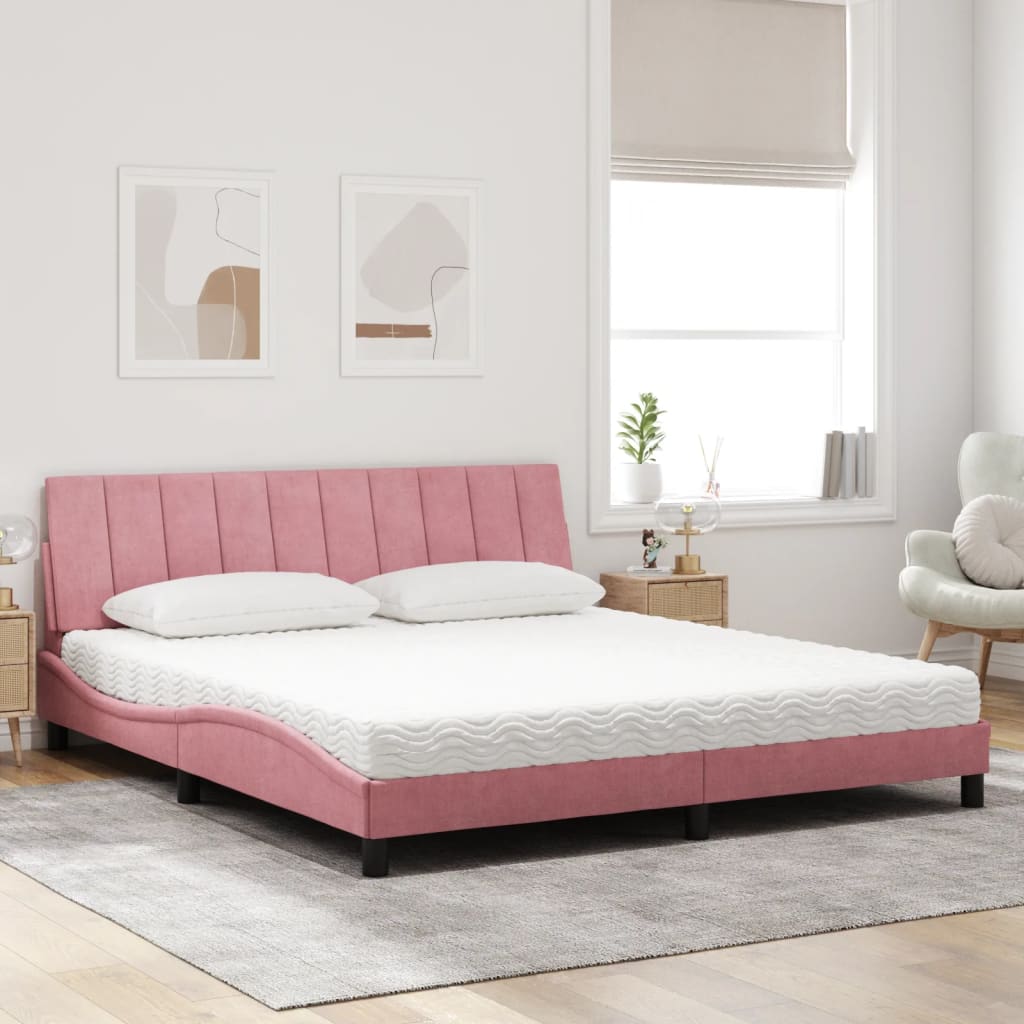 Cama com colchão hanko 180x200 cm veludo rosa