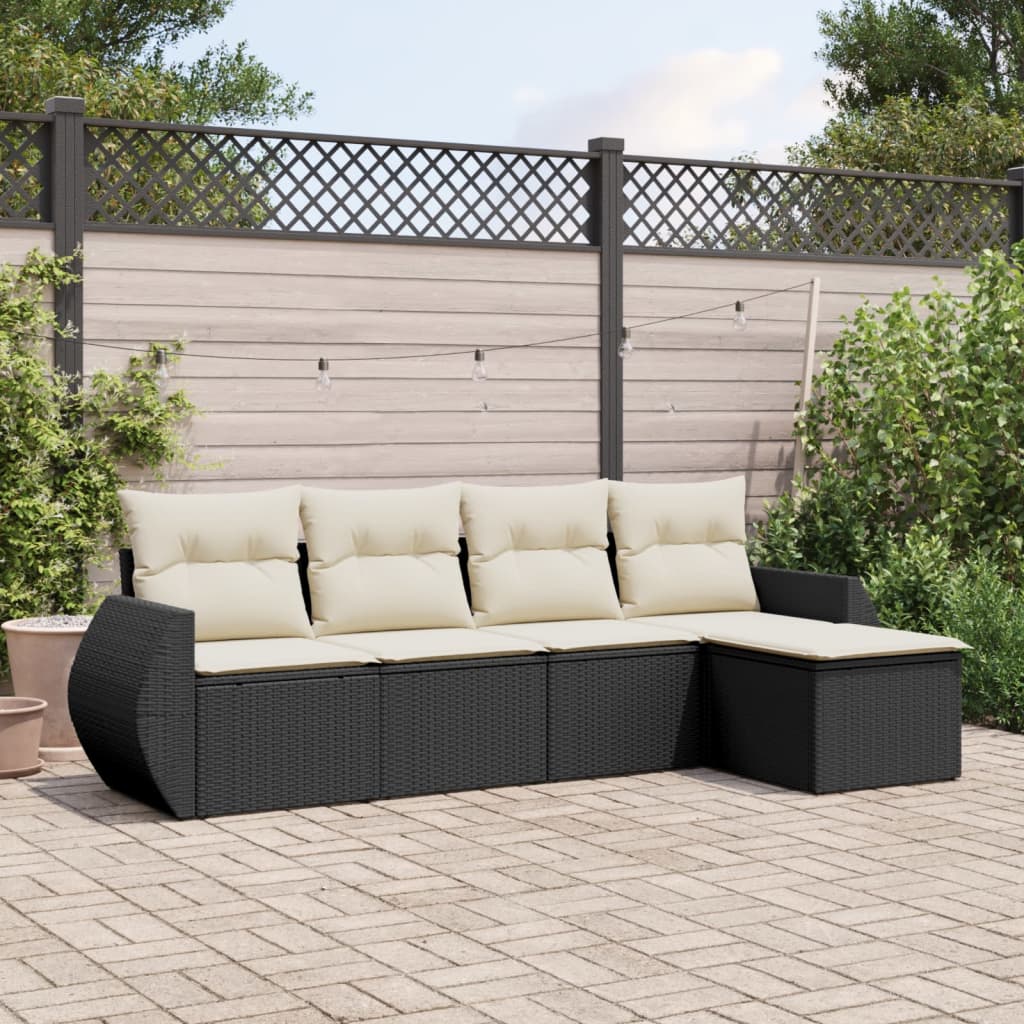 5 Pcs conjunto sofás de jardim com almofadões vime PE preto