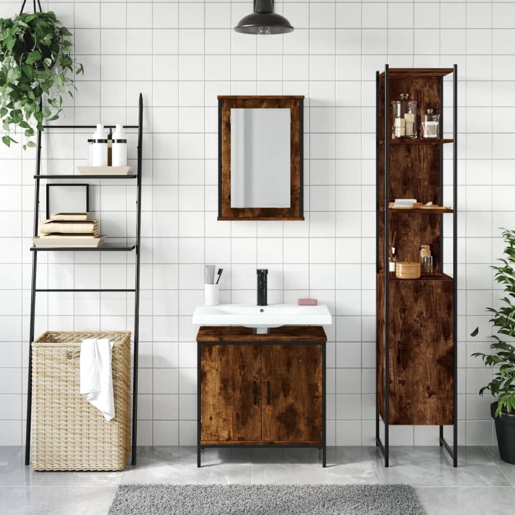 3 Pcs conjunto de móveis wc madeira processada carvalho fumado