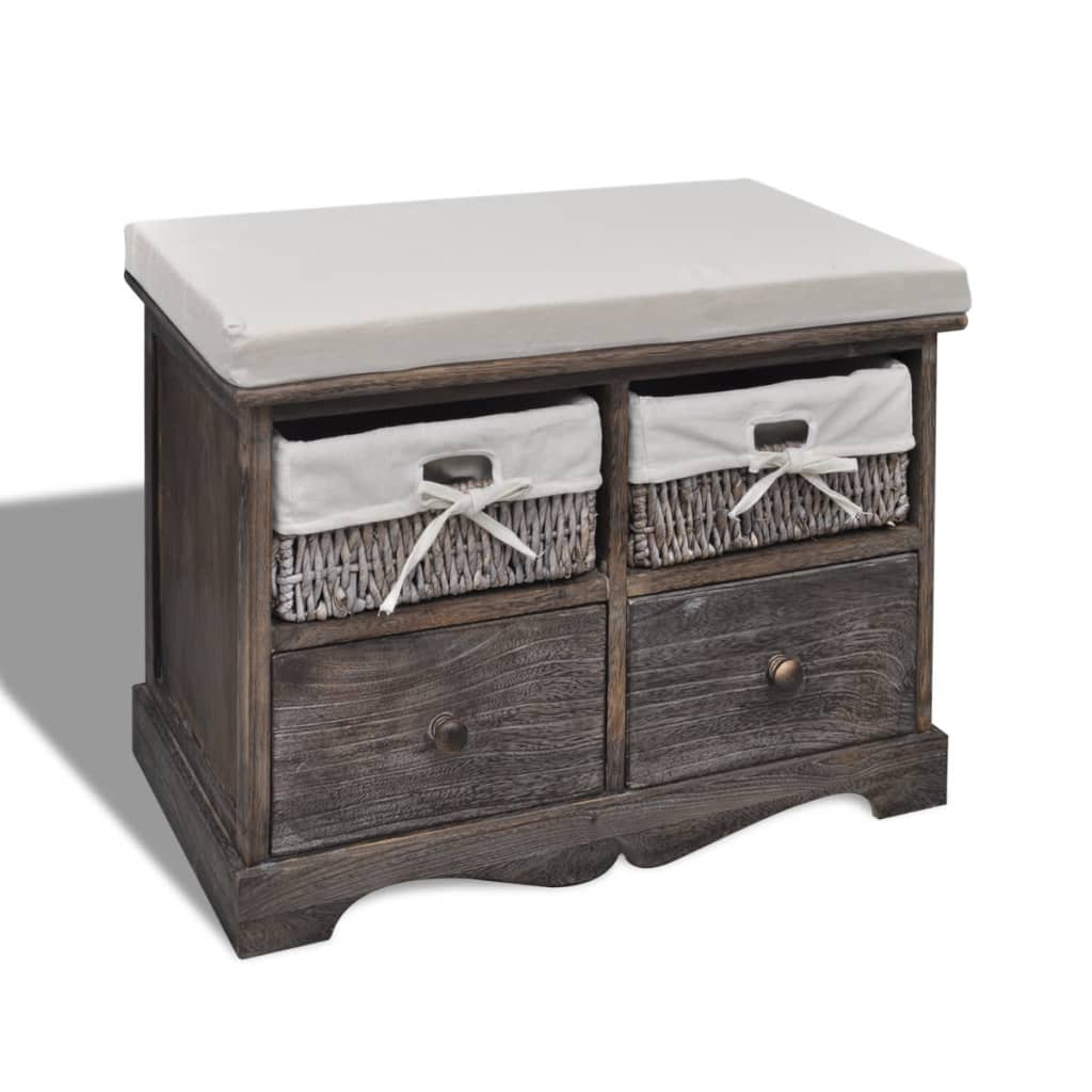Banco de arrumação 62x33x42 cm madeira de paulownia castanho