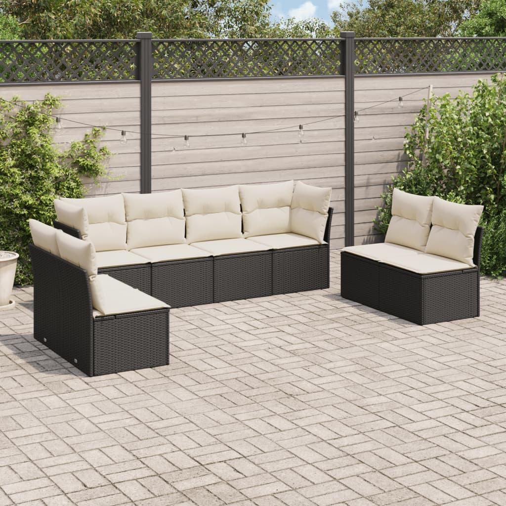 8 Pcs conjunto sofás de jardim com almofadões vime PE preto
