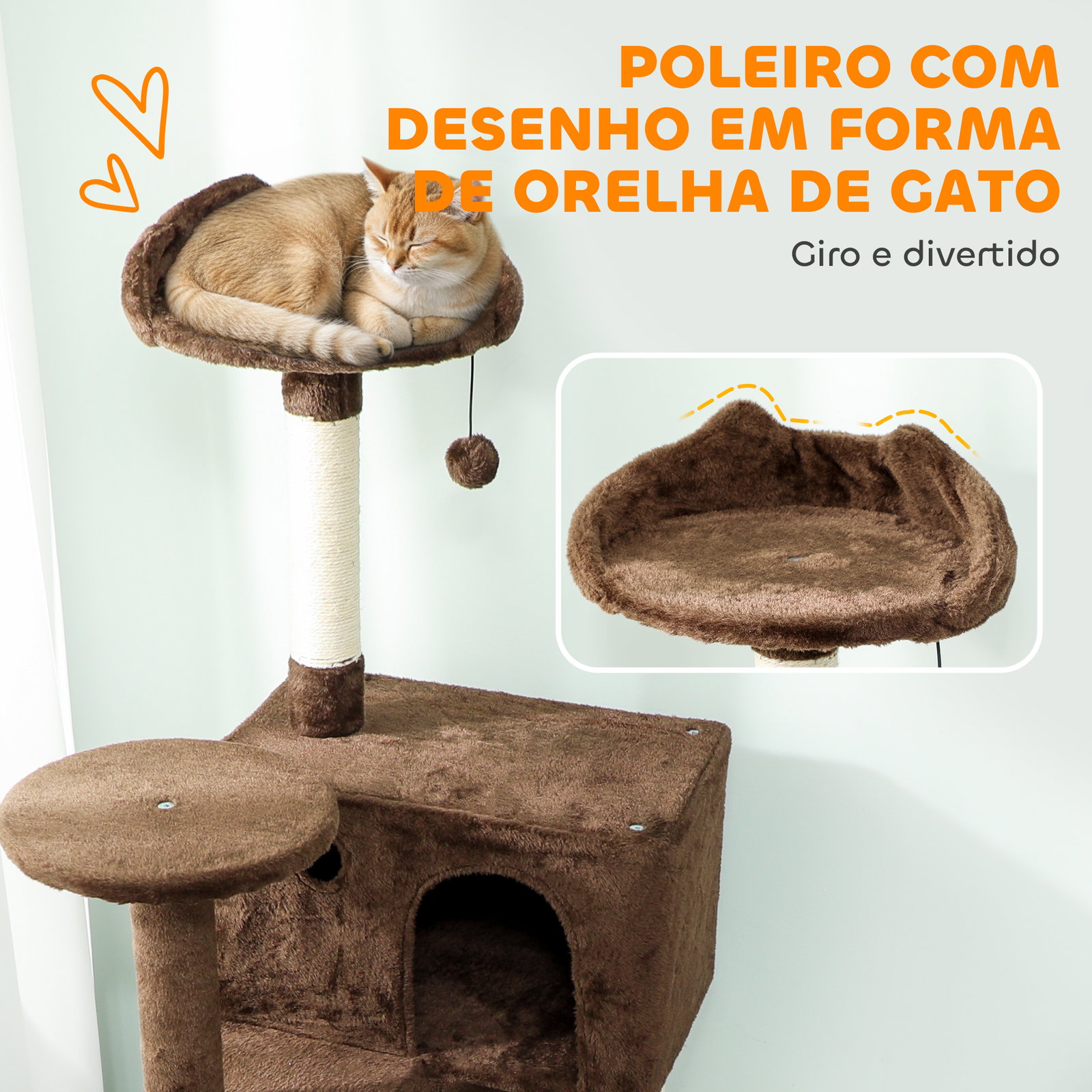 Arranhador para gatos com múltiplas plataformas cama 2 cavernas rede escada postes de sisal 56x56x180 cm marrom