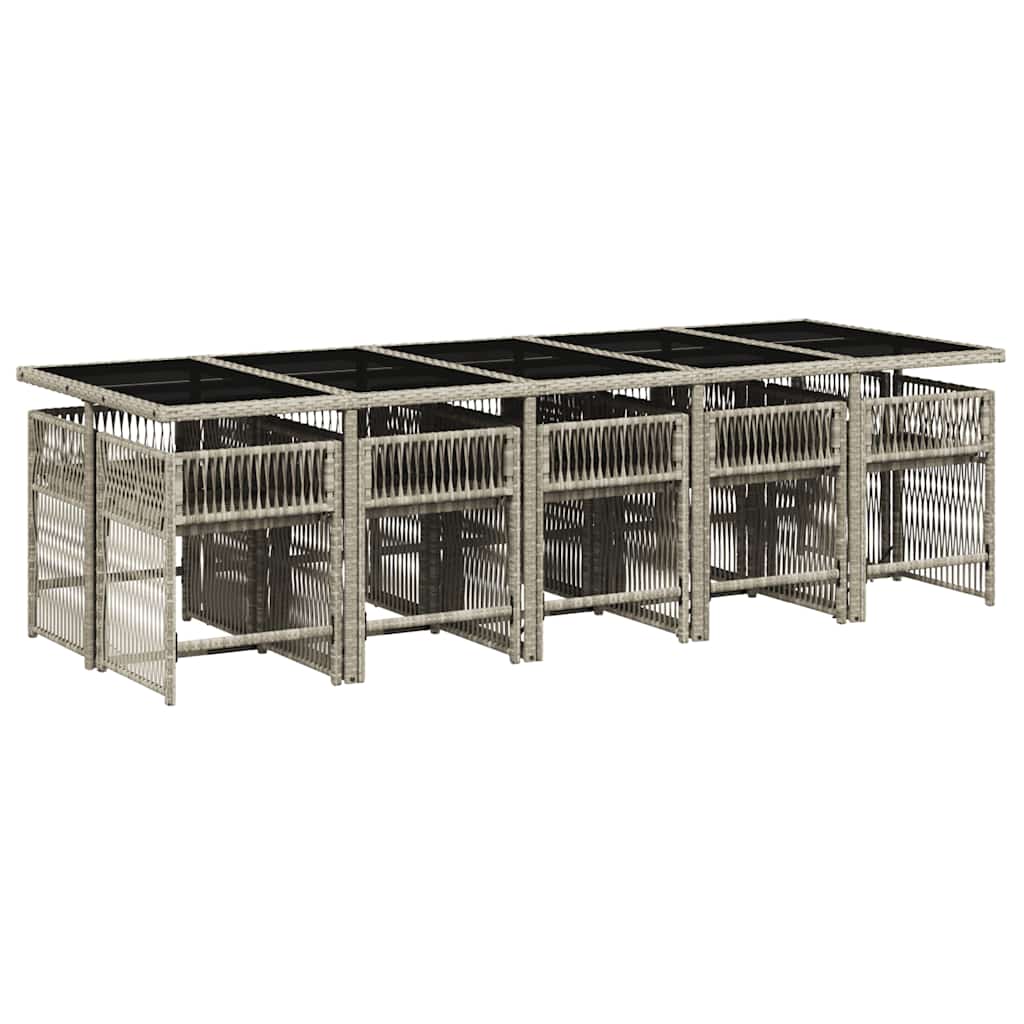 11 Pcs conjunto jantar p/ jardim c/ almofadões vime PE cinzento