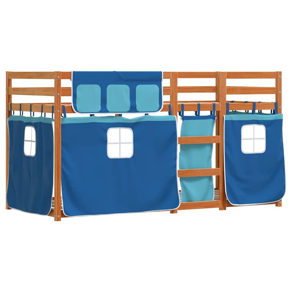 Beliche com cortinas 90x200 cm madeira de pinho maciça azul