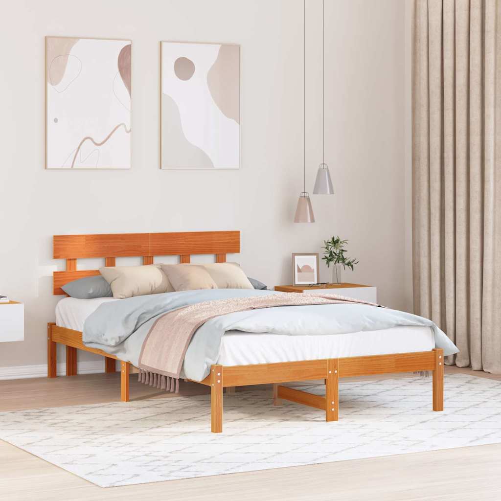 Estrutura da cama castanho 135 x 190 cm madeira de pinho maciça