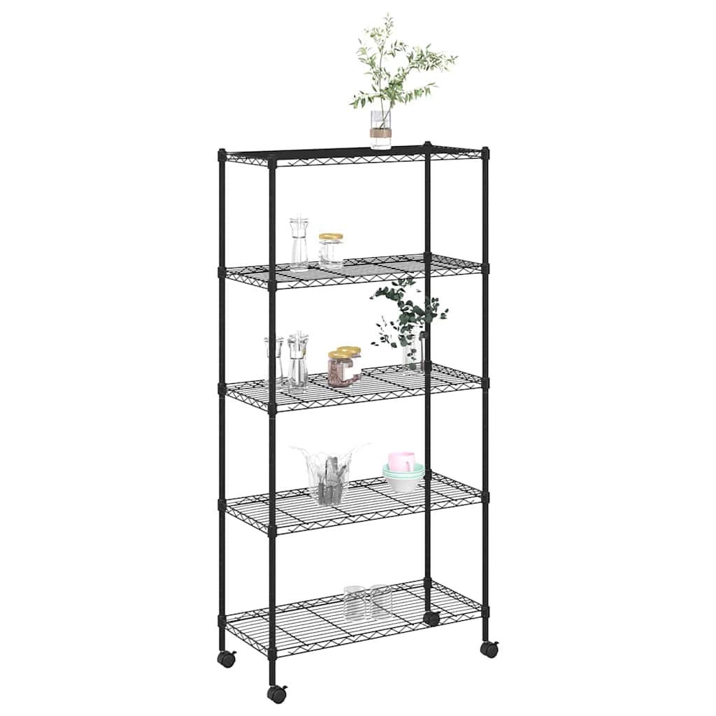 Unidade de 5 prateleiras com rodas 75x35x155 cm 250 kg preto