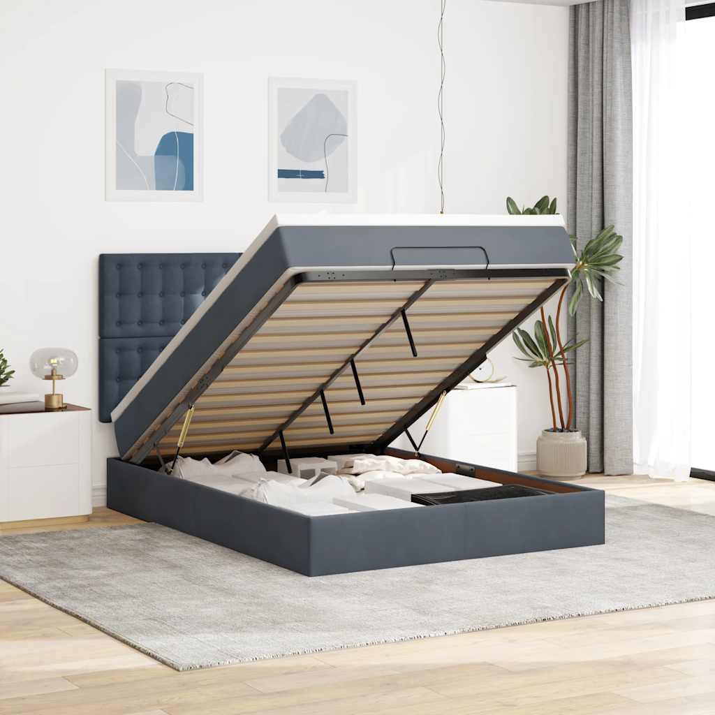 Estrutura cama otomana com colchões 140x190cm cinzento escuro