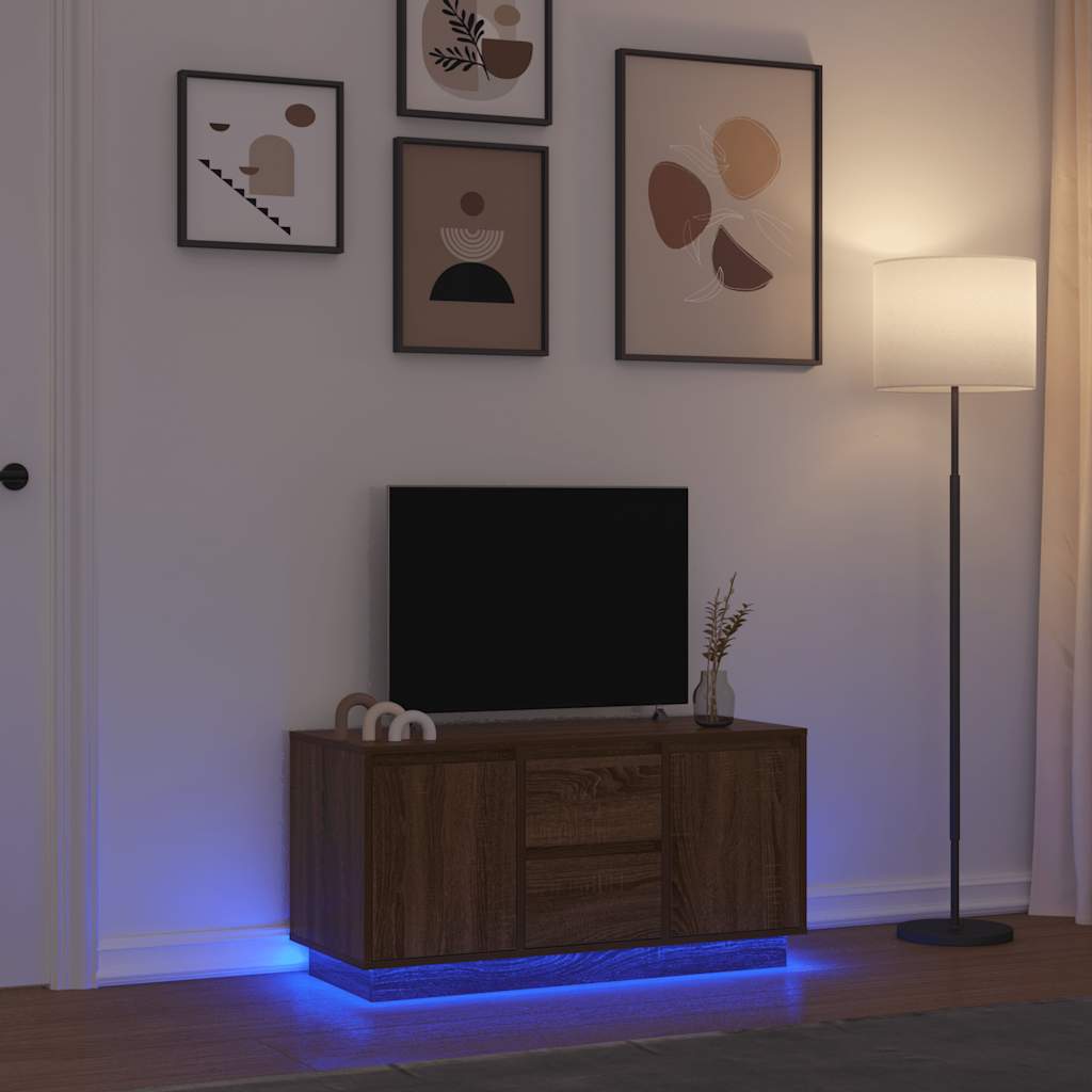 Móvel de TV com luzes LED 100x41x50 cm carvalho castanho