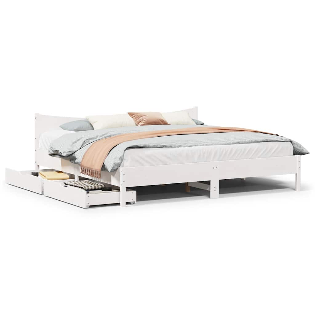 Estrutura de cama c/ gavetas 200x200 cm pinho maciço branco