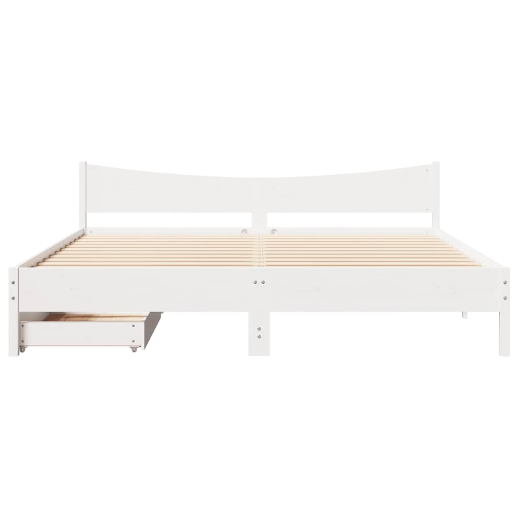Estrutura de cama c/ gavetas 200x200 cm pinho maciço branco