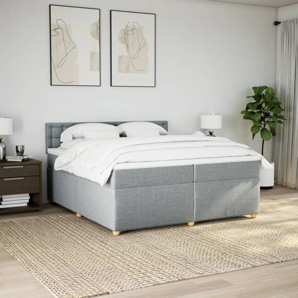 Cama com molas/colchão 200x200 cm tecido cinza-claro