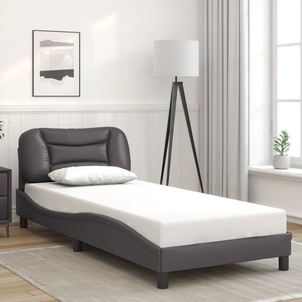 Estrutura de cama sem colchão hvar couro artificial 80x200 cm cinzento