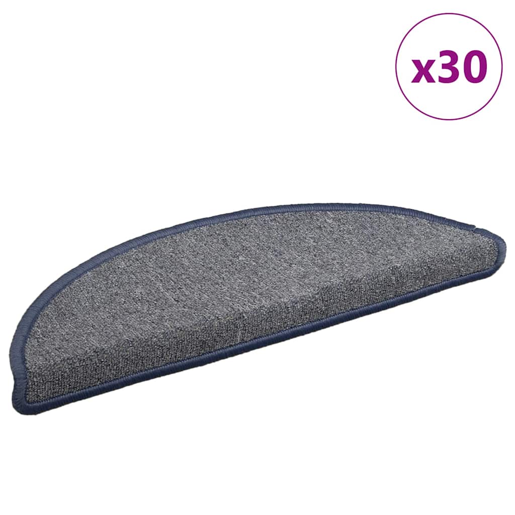 Tapetes de escada 30 peças 56x17x3 cm cinza claro e azul semicircular