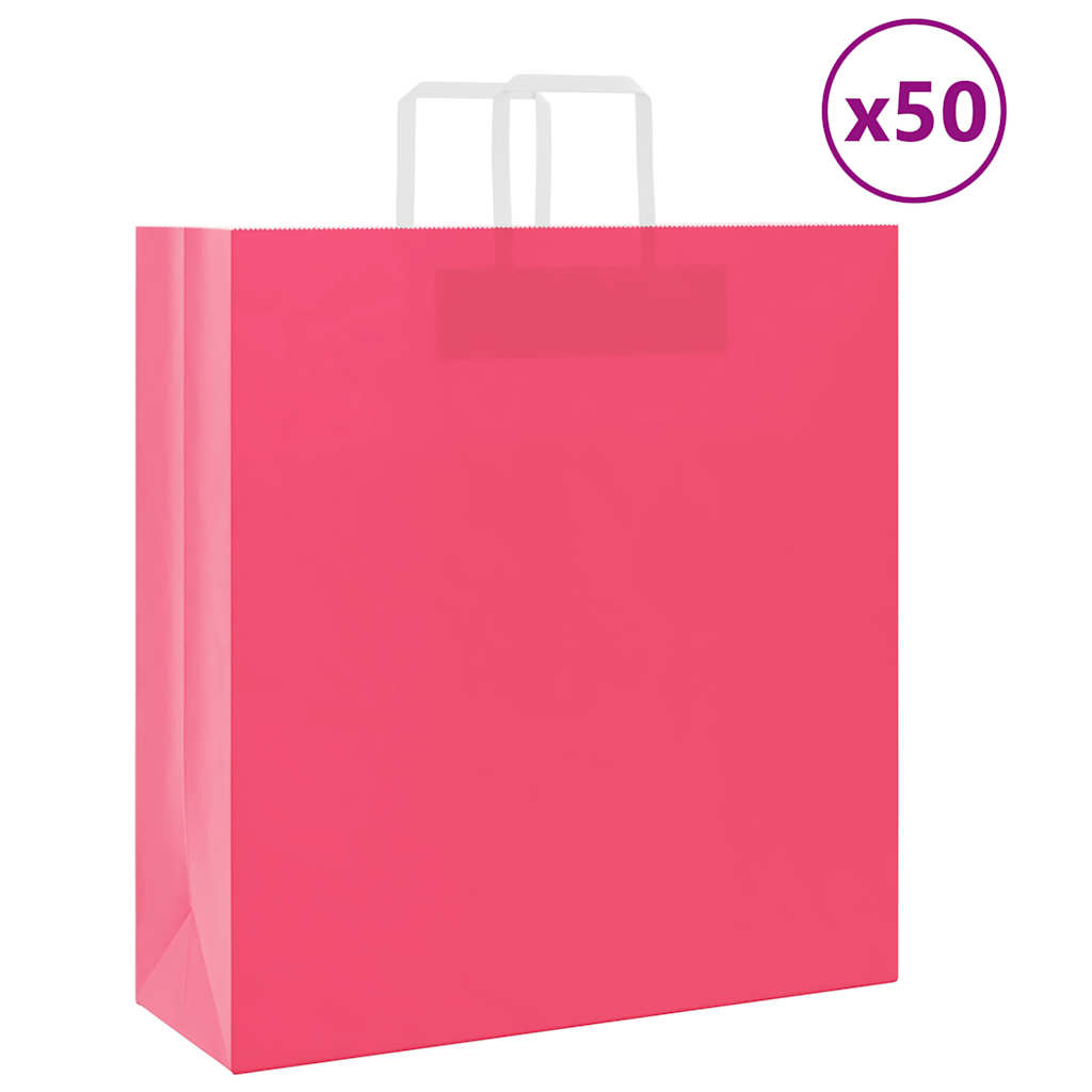 Sacos de papel 50 unid com alças rosa 45x17x48 cm
