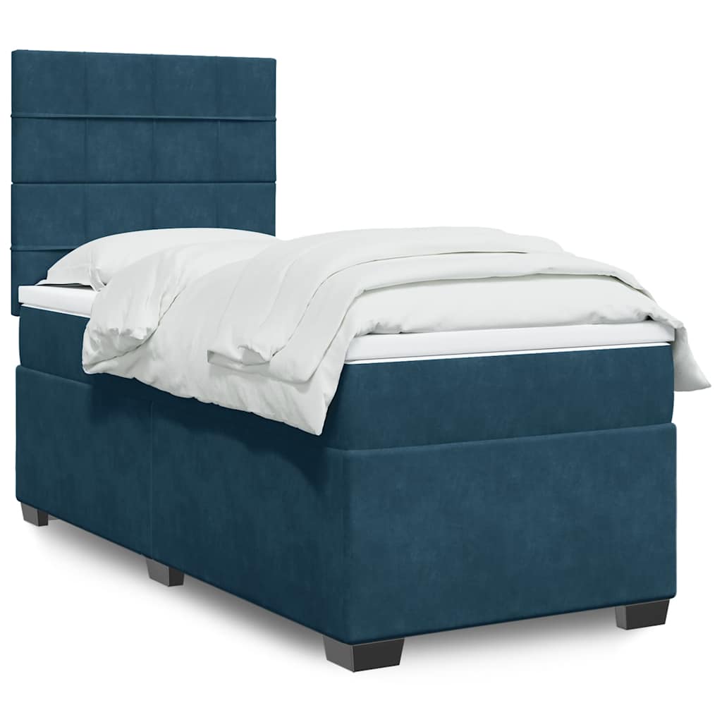 Cama boxspring com colchão 90x200 cm veludo azul