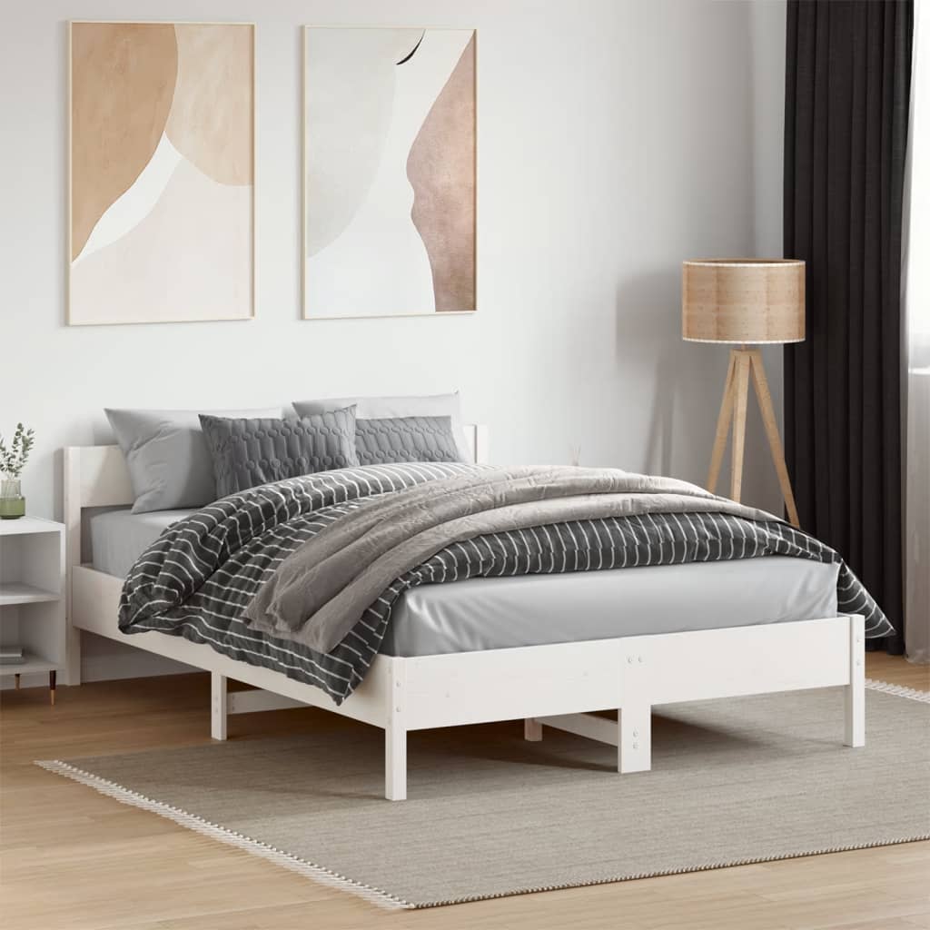 Cama sem colchão 140x190 cm madeira de pinho maciça branco