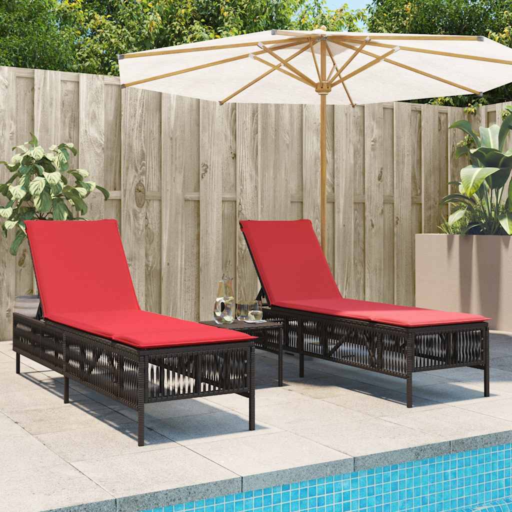 Espreguiçadeiras (2 peças) com mesa em rattan sintético marrom