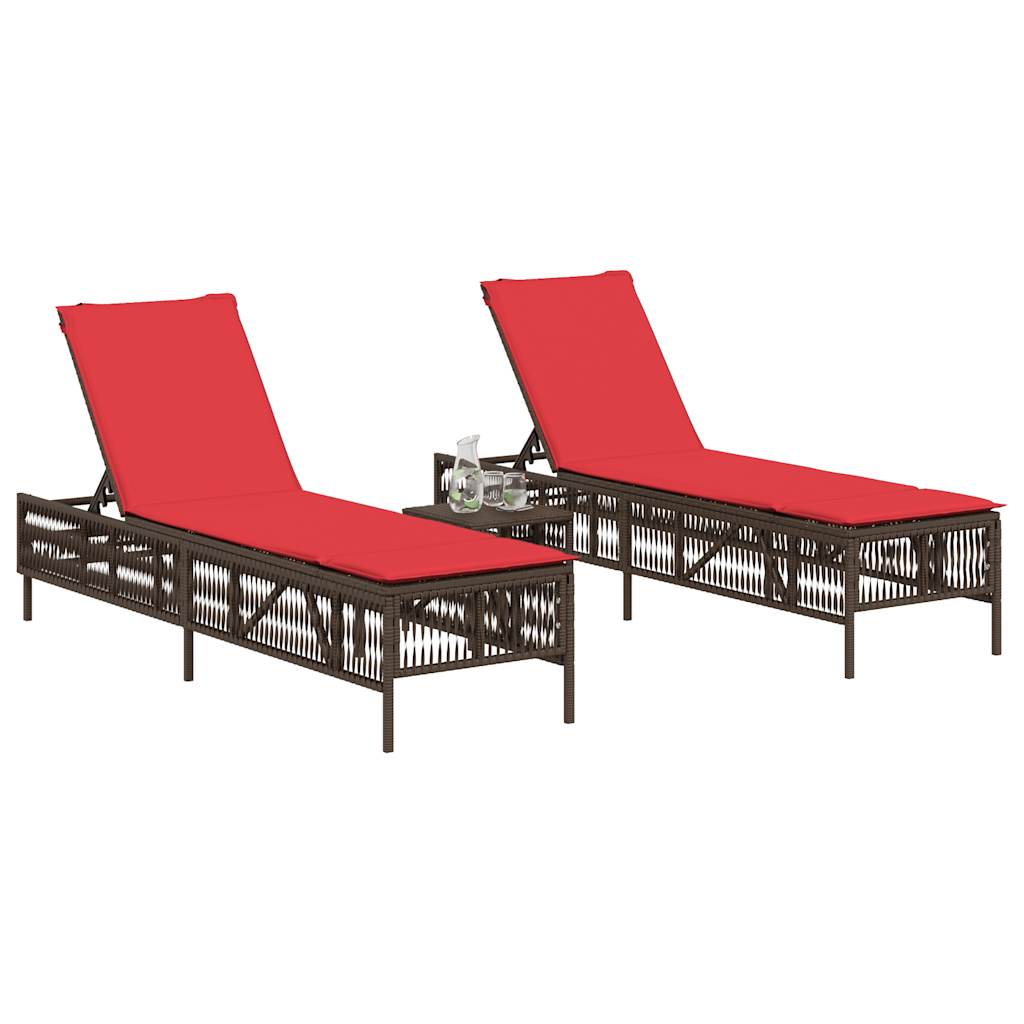 Espreguiçadeiras (2 peças) com mesa em rattan sintético marrom