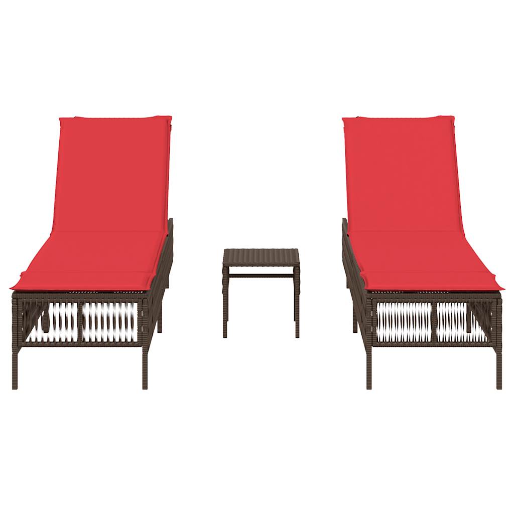 Espreguiçadeiras (2 peças) com mesa em rattan sintético marrom
