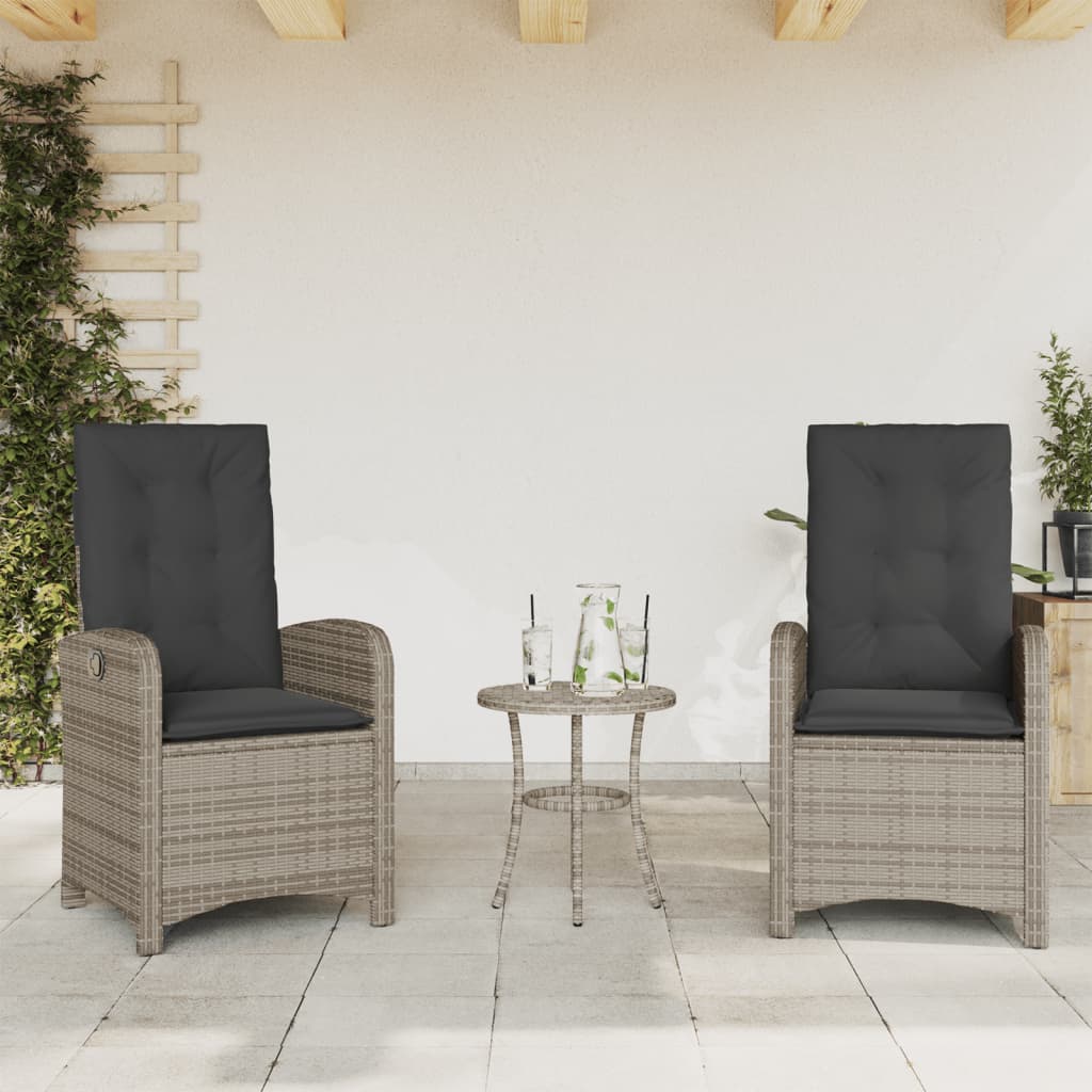 3 Pcs conjunto bistrô com almofadões vime PE cinza