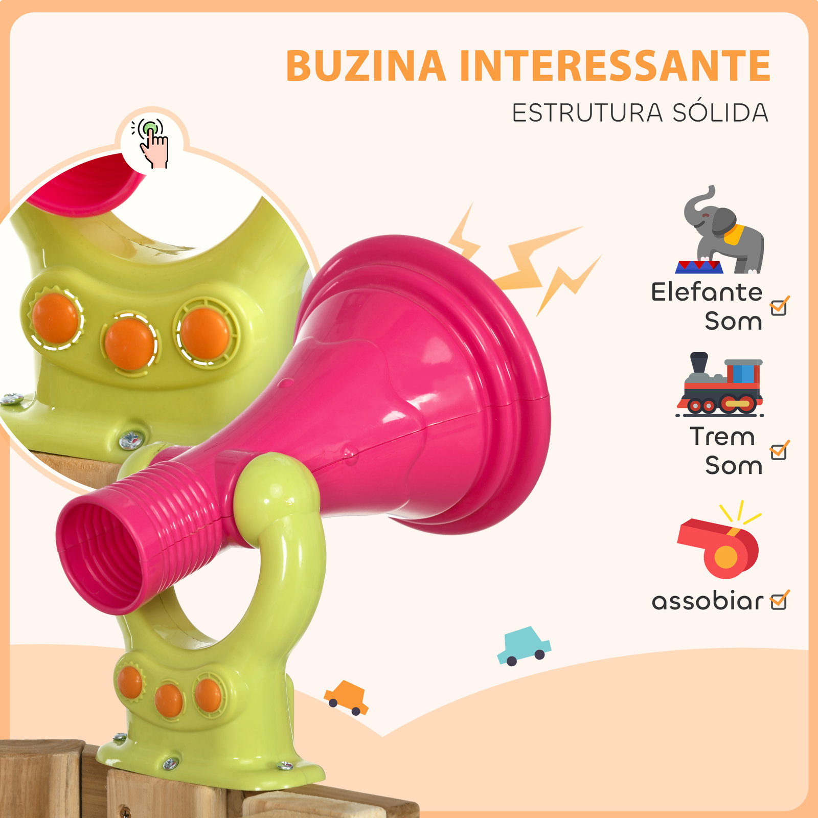 Parque infantil exterior de madeira com baloiço escorrega volante buzina telefone para jardim relvado vermelho e madeira