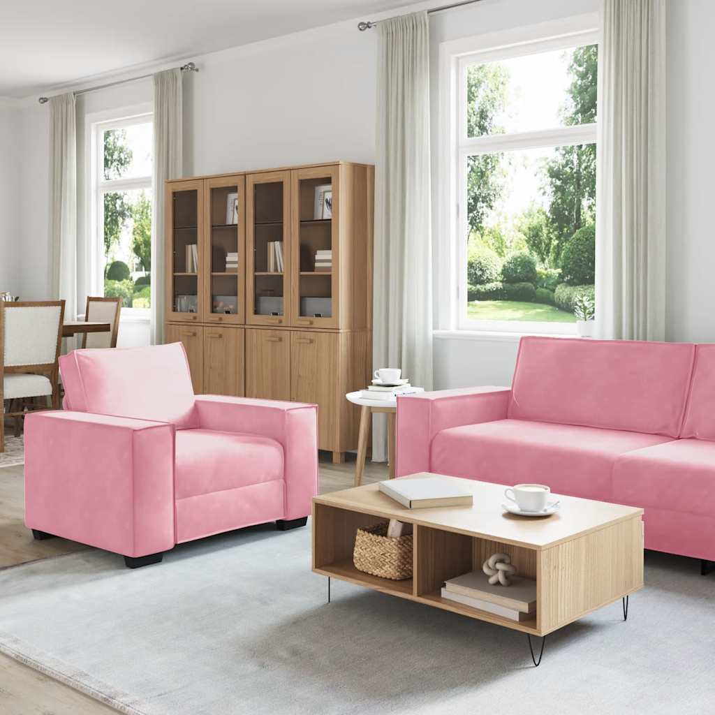 Conjunto de sofá de 3 peças com almofadas em veludo rosa