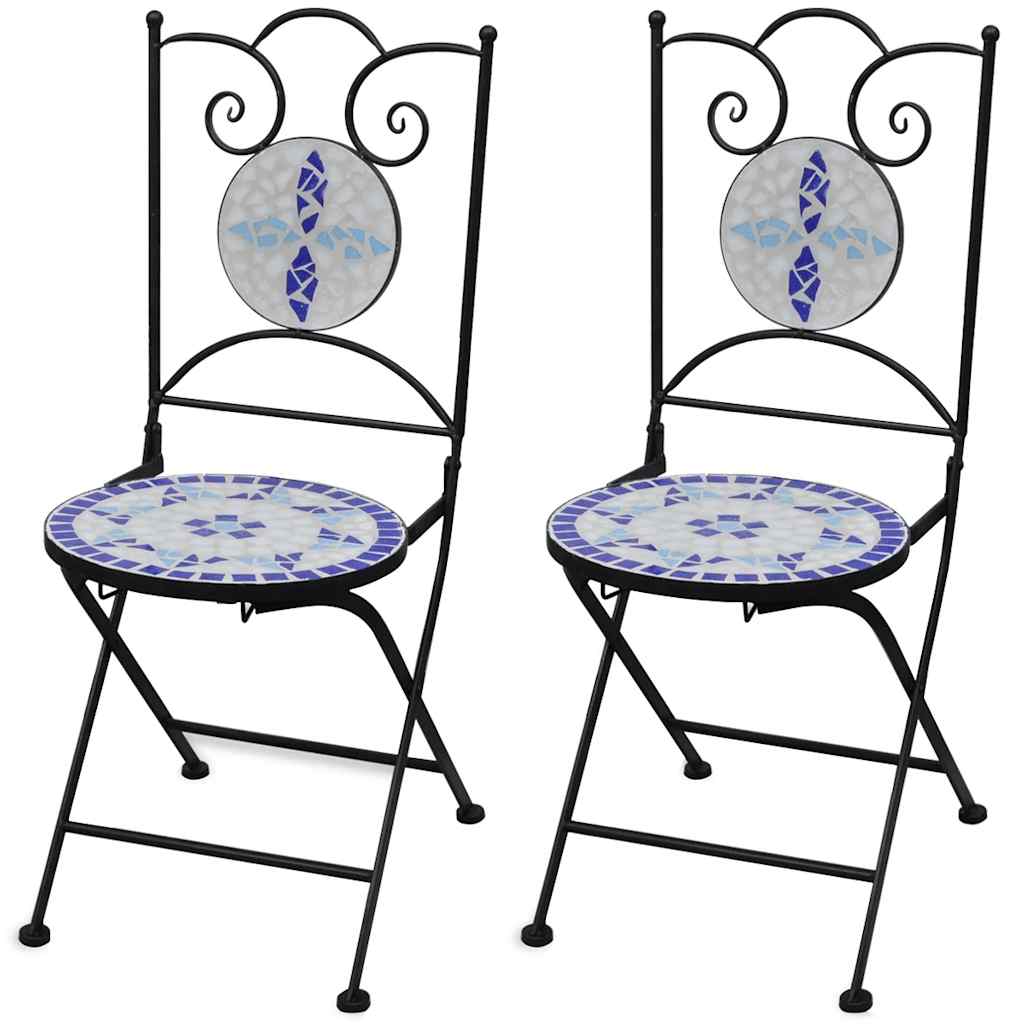 Cadeiras de bistrô dobráveis 2 pcs cerâmica azul e branco