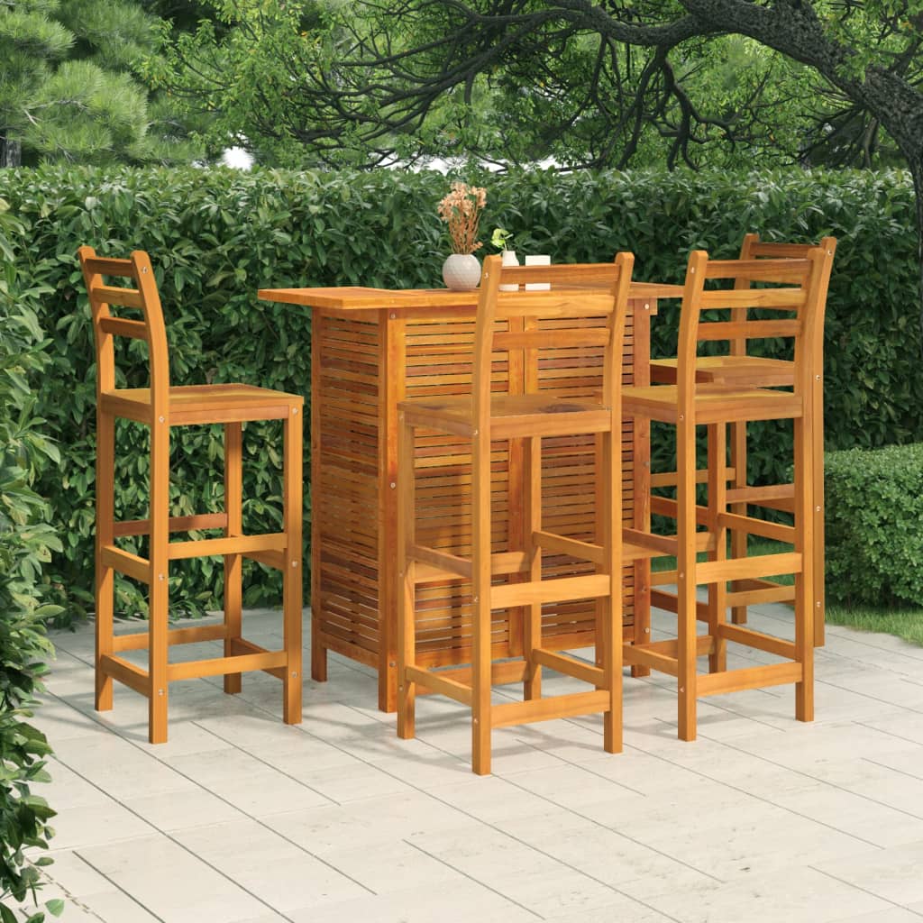 5 Pcs conjunto de bar para jardim madeira de acácia maciça