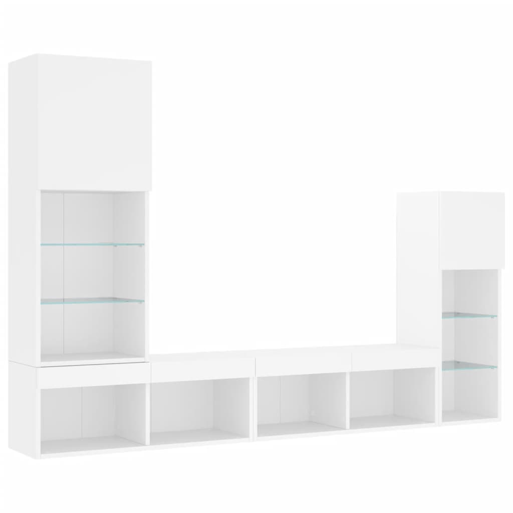 4Pcs móveis de parede p/ TV c/ leds derivados de madeira branco