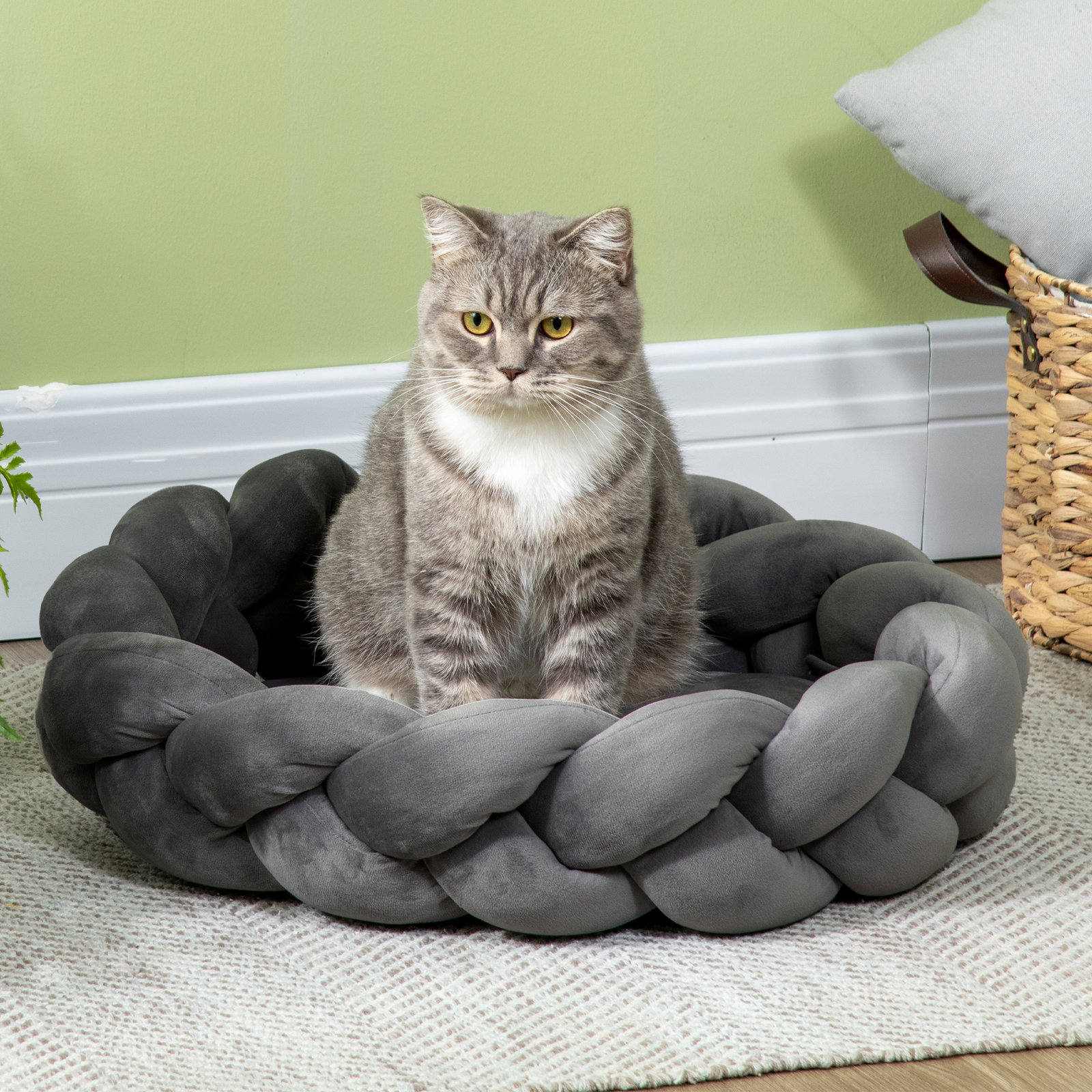 Cama para cães pequenos lavável cama para animais de estimação redonda com almofada independente 55x55x14 cm cinza