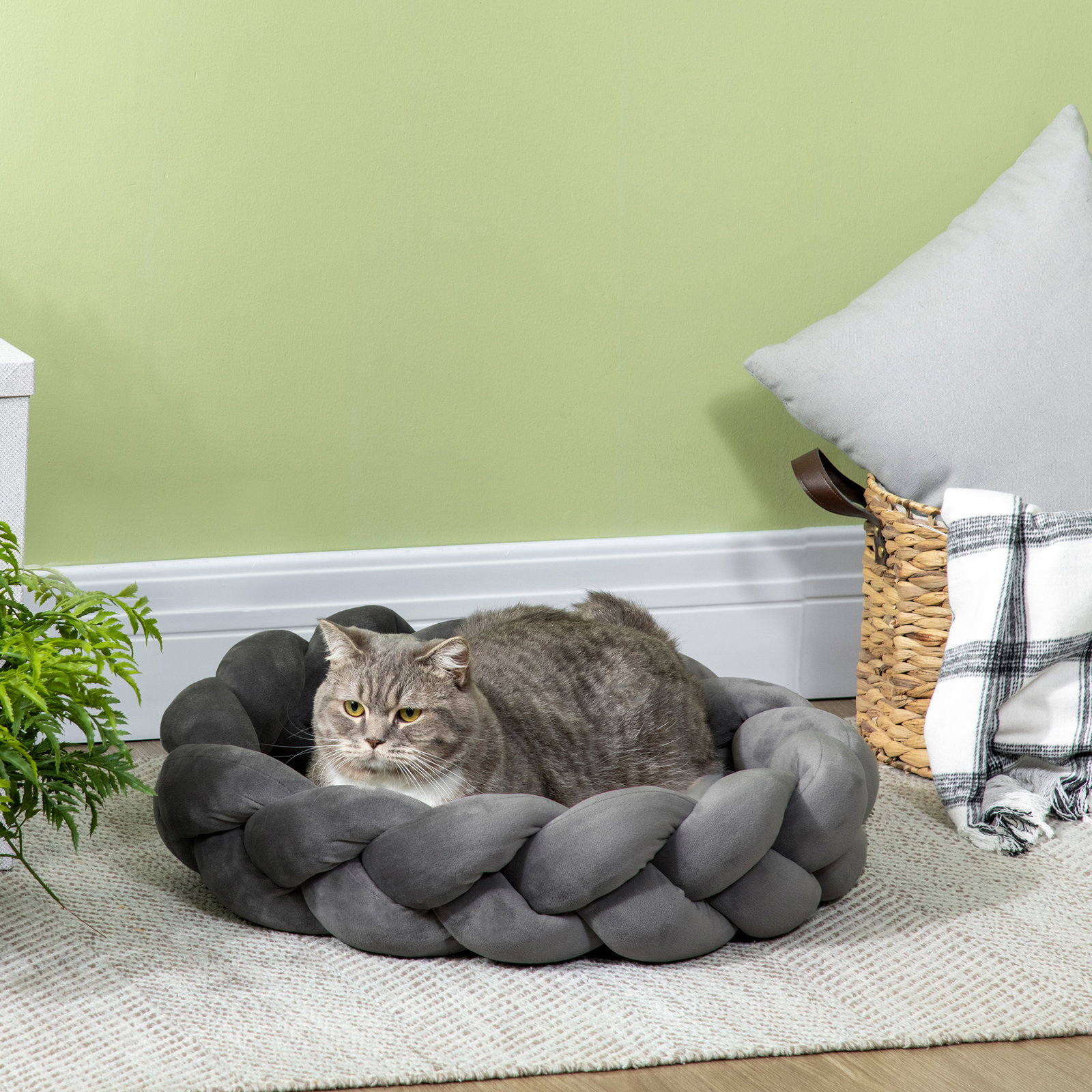 Cama para cães pequenos lavável cama para animais de estimação redonda com almofada independente 55x55x14 cm cinza
