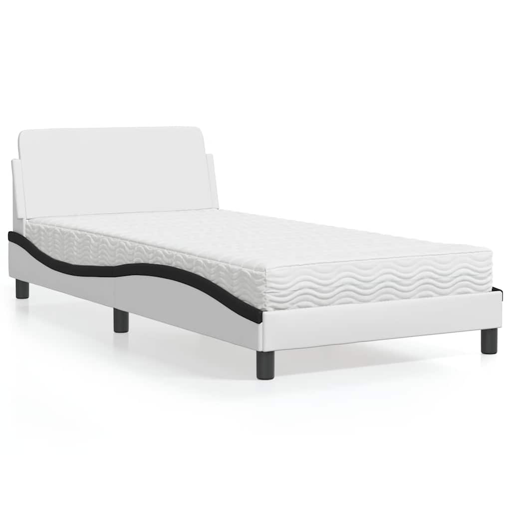 Cama com colchão dover 100x200 cm couro artificial branco e preto