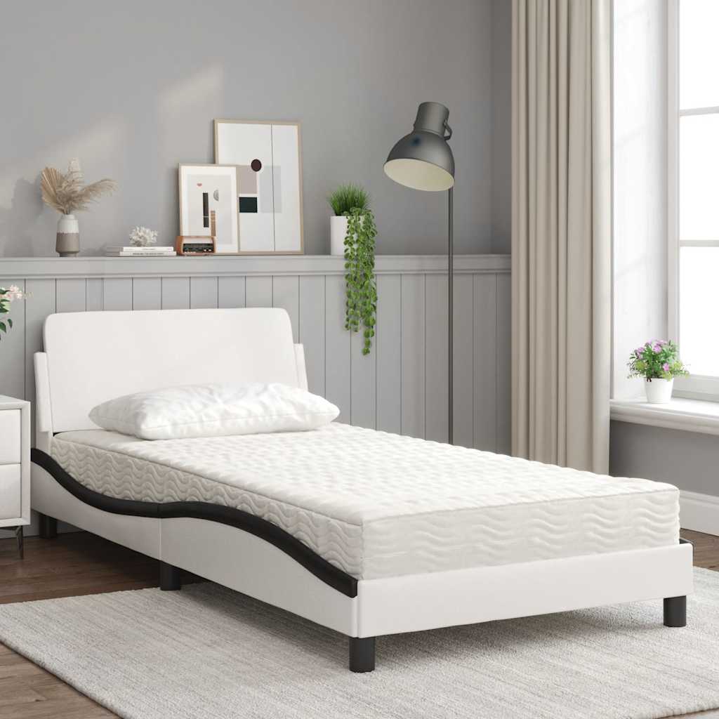 Cama com colchão dover 100x200 cm couro artificial branco e preto