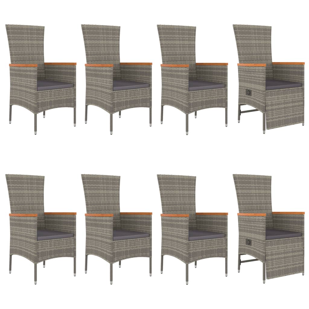9 Pcs conjunto de jantar p/ jardim c/ almofadões vime PE cinza