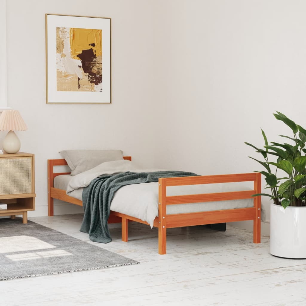 Cama sem colchão 90x200 cm pinho maciço castanho-mel