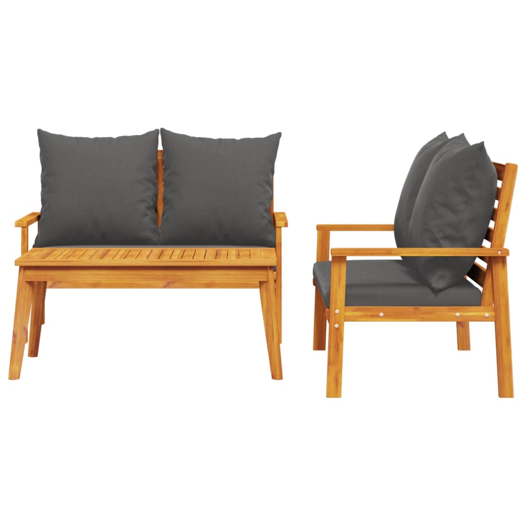 3 Pcs conjunto lounge de jardim c/ almofadões acácia maciça