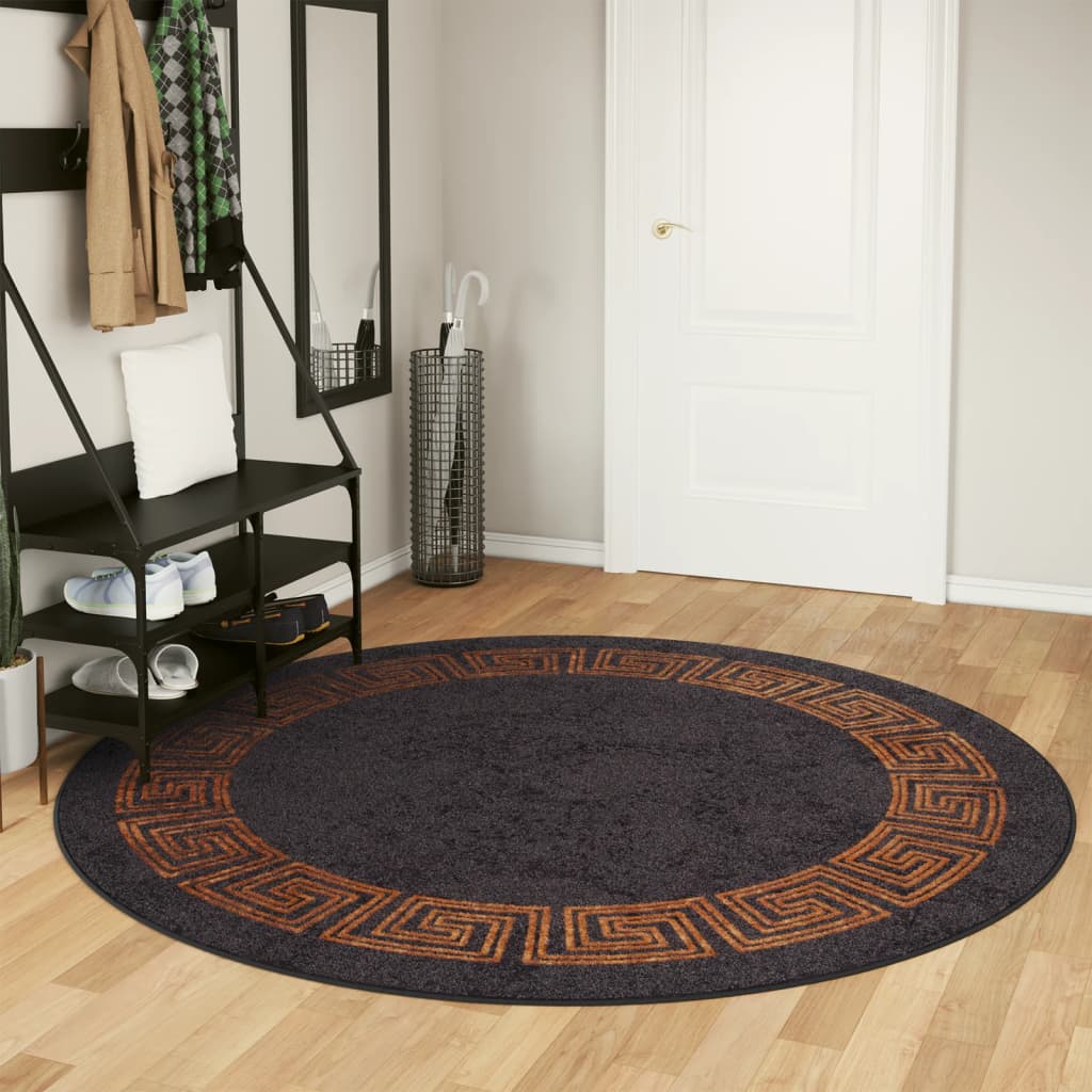 Tapete lavável ø 200 cm preto e dourado