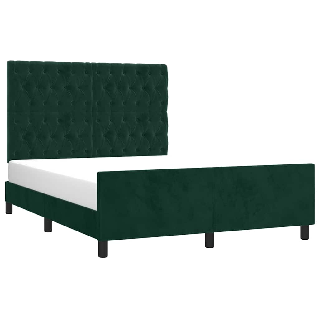 Estrutura de cama sem colchão 140x200 cm veludo verde-escuro