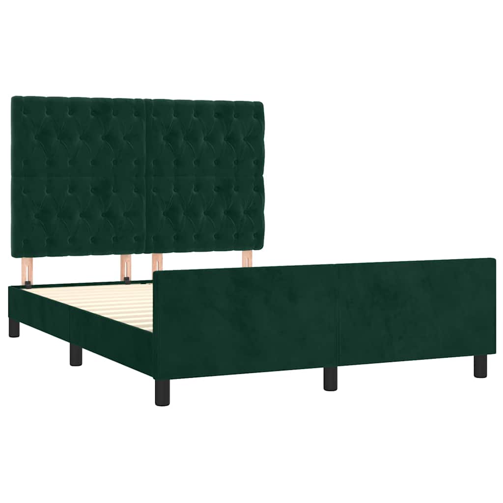 Estrutura de cama sem colchão 140x200 cm veludo verde-escuro