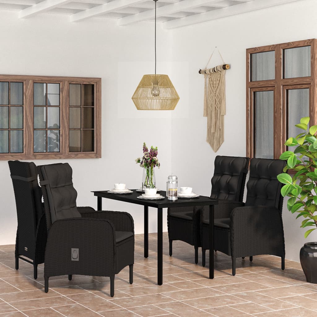 5 Pcs conjunto de jantar p/ jardim c/ almofadões preto
