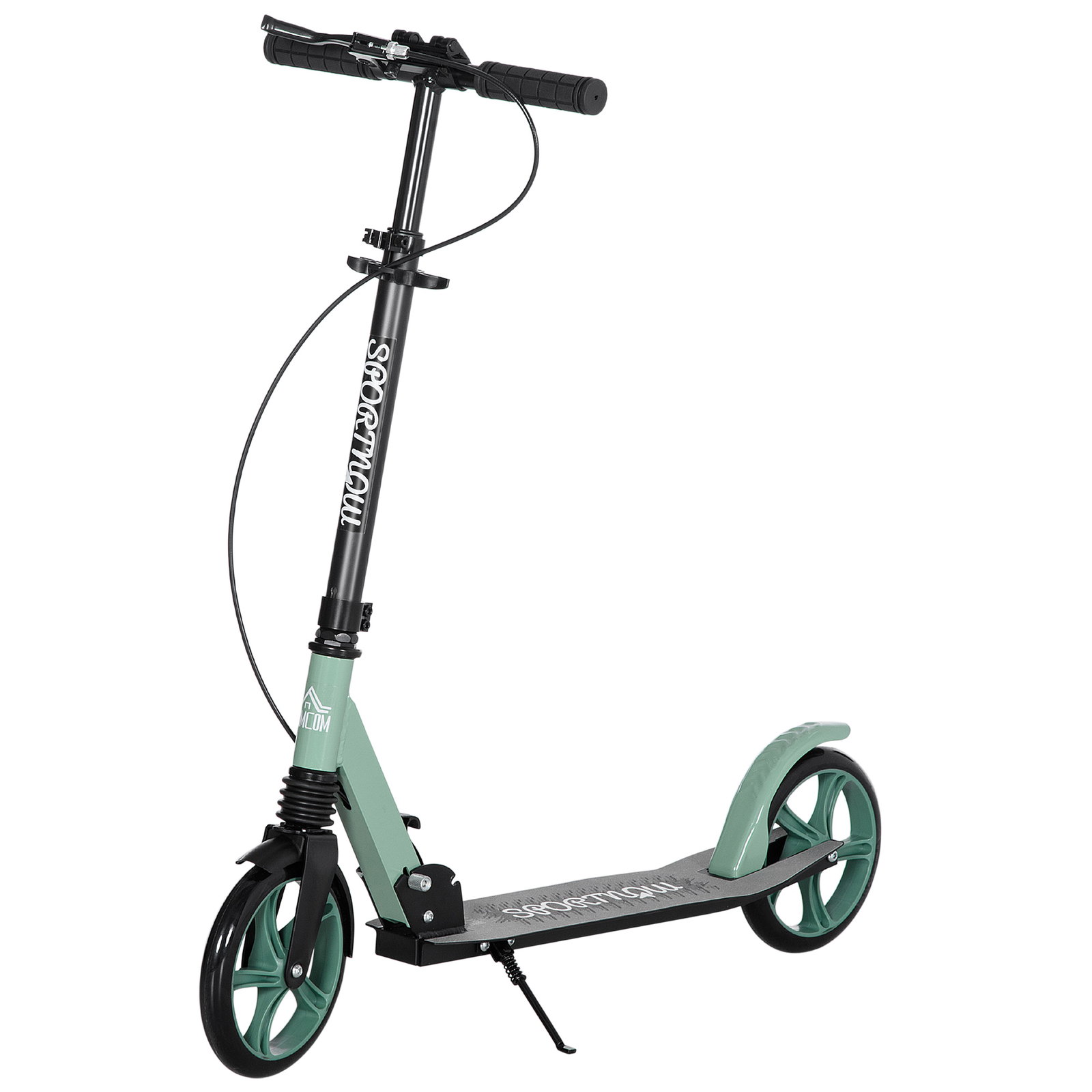 Trotinete dobrável com guiador ajustável rodas grandes de 200mm amortecimento e travão carga máxima 100kg 91,5x36,5x91-104cm verde