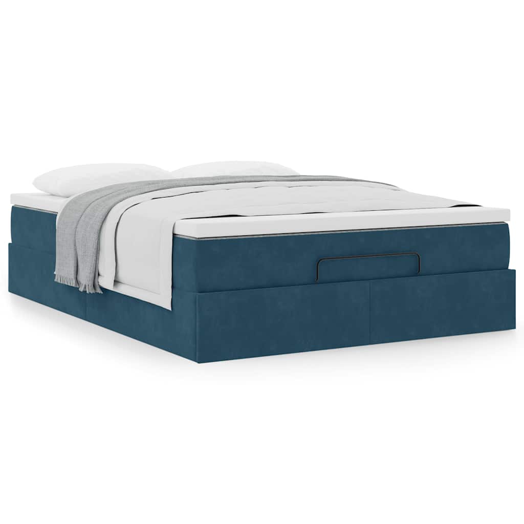 Estrutura de cama otomana com colchão 140x200 cm azul escuro