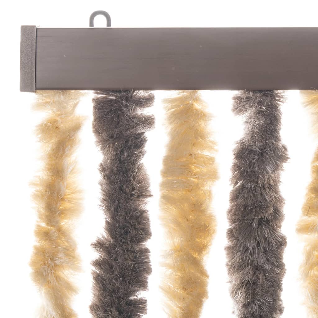 Cortina anti-insetos 90x200 cm chenille castanho-escuro e bege