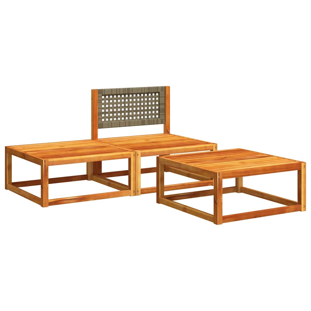 Conjunto de sofás de jardim de 3 peças com almofadas de madeira de acácia e vime
