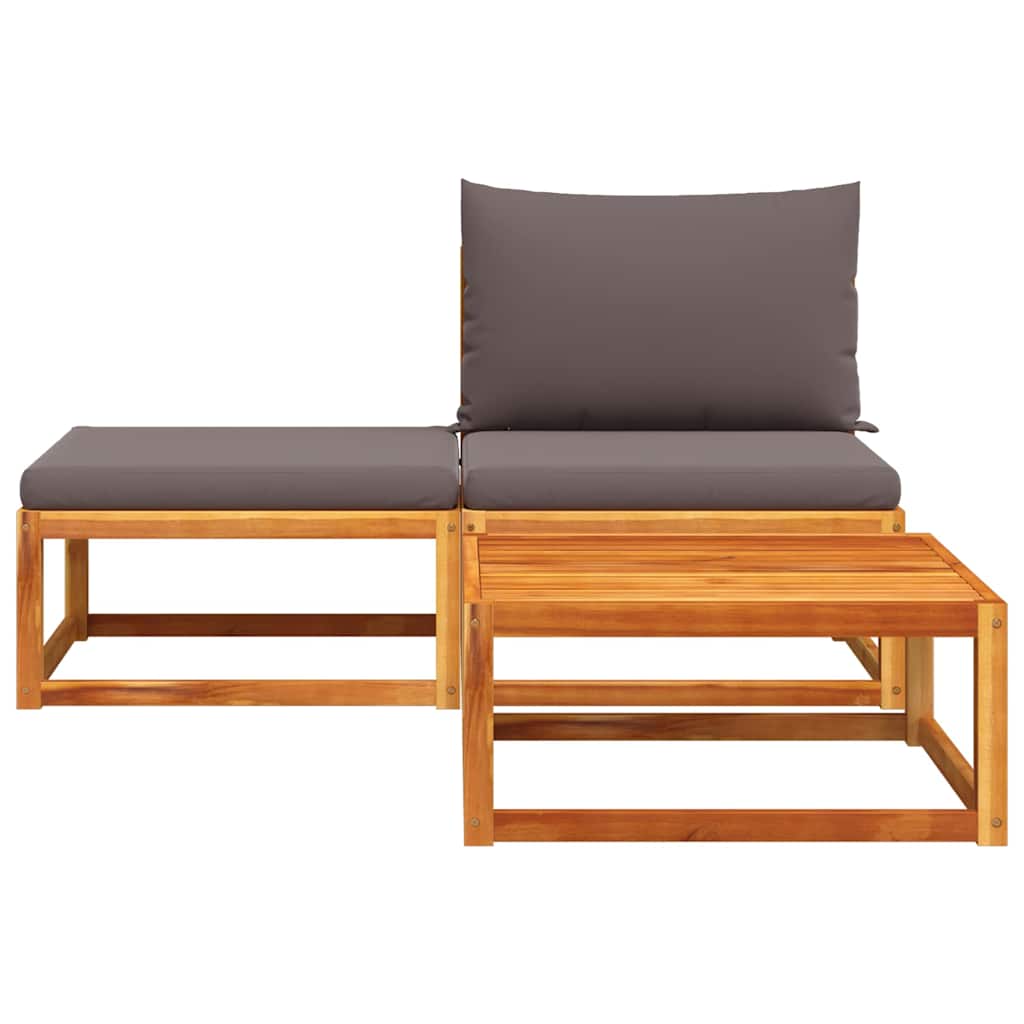 Conjunto de sofás de jardim de 3 peças com almofadas de madeira de acácia e vime