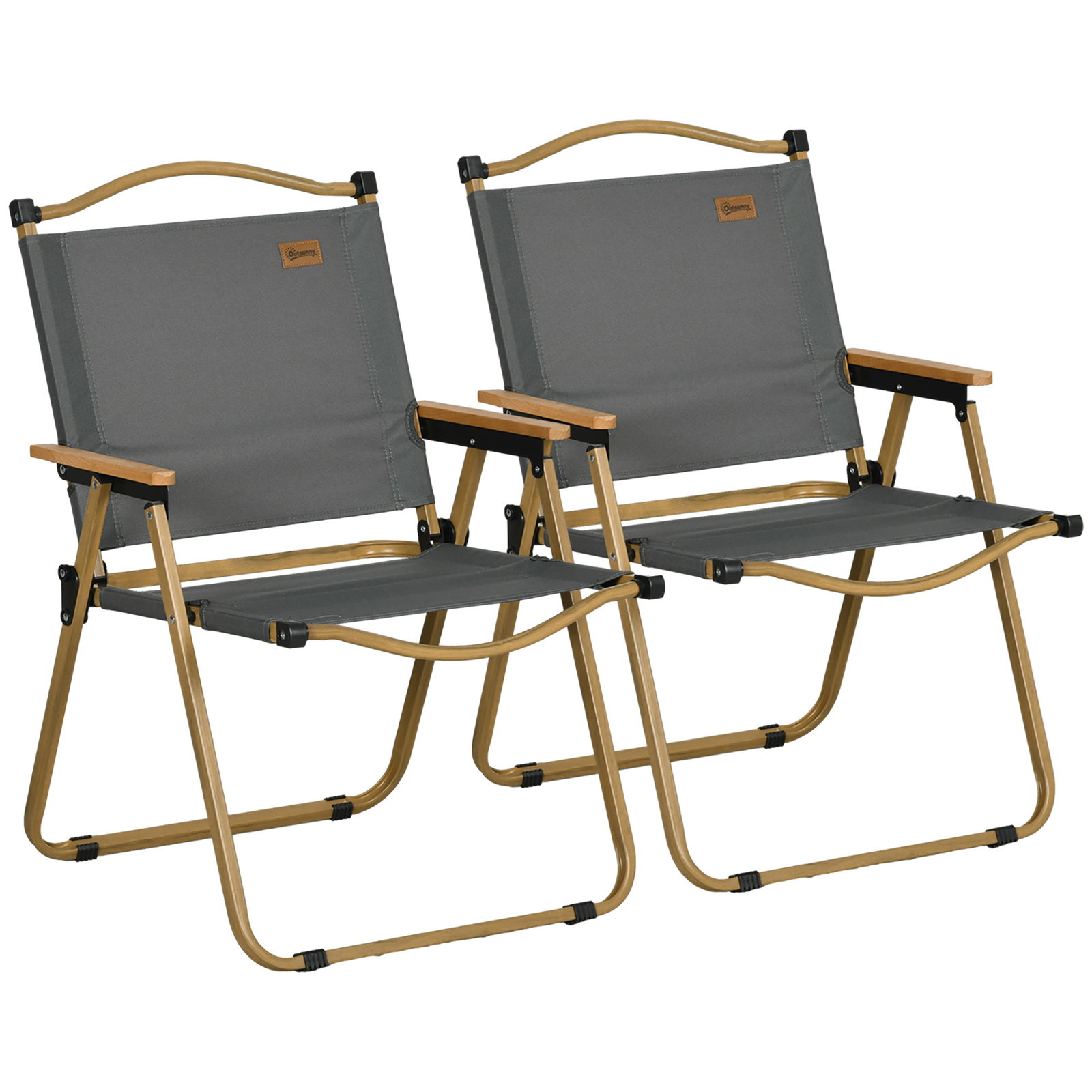 Conjunto de 2 cadeiras dobráveis de campismo cadeiras portáteis com apoios de braços e estrutura em aço cadeiras para pesca 54x59x78 cm cinzento escuro